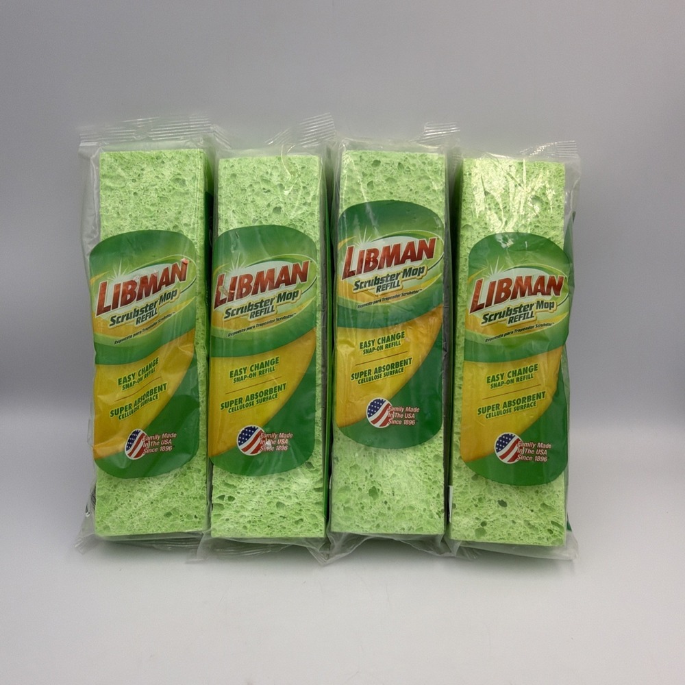 Libman Scrubster Mop Refills Lot of 4 Easy Change Snap-on Refill Sponge #03105